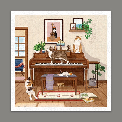 Pintoo H4082 Piano and Cats - 900 Piece Jigsaw Puzzle by Myowntime